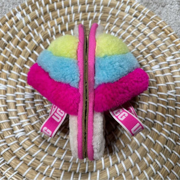 UGG Girls' Fluff Yeah Logo Detail Slide Slippers Multicolor Pink Size 9 - Picture 7 of 11